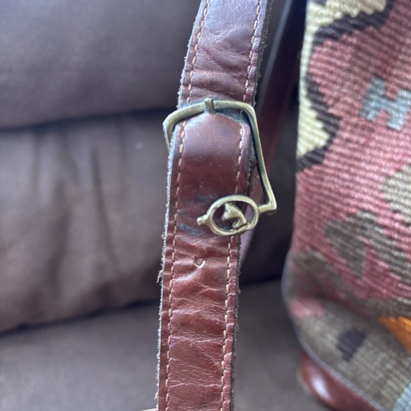 Woven Tapestry Kilim Bag Leather Drawstring Boho Hippie Shoulder Bag Western VTG - Picture 7 of 7